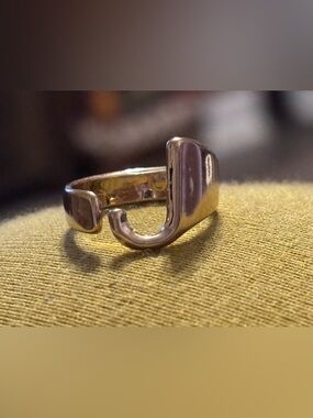 Polished gold plated size 4.5  Open Initial J Ring